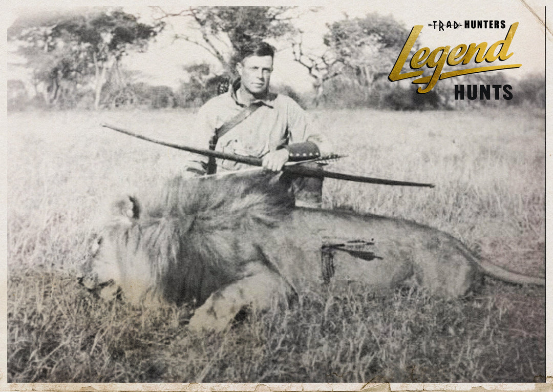 Art Young with a lion taken in Africa in 1925 with a longbow, Trad Hunters Legend Hunts