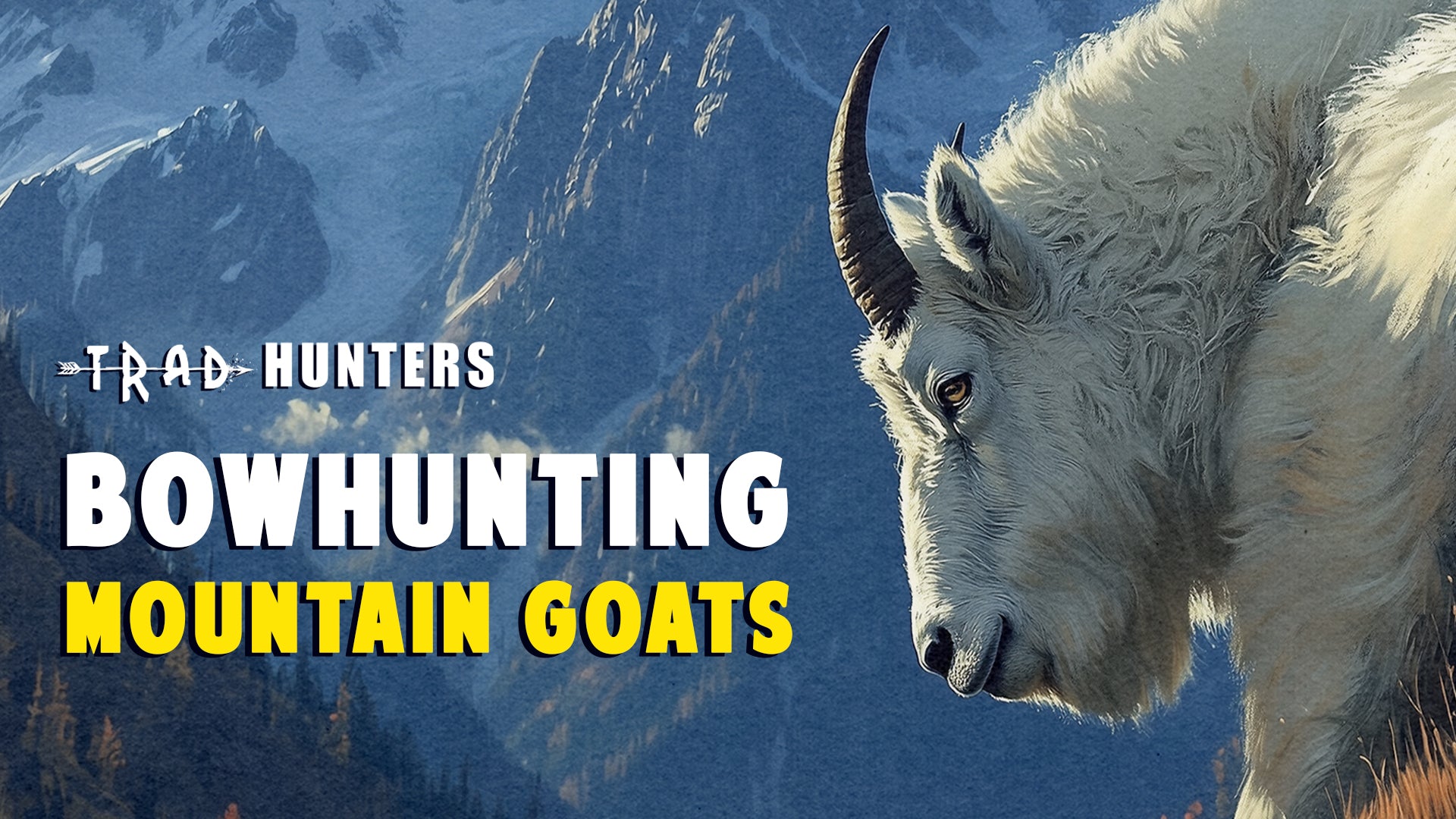 Mountain goat in alpine terrain during a traditional bowhunting mountain goat hunt.