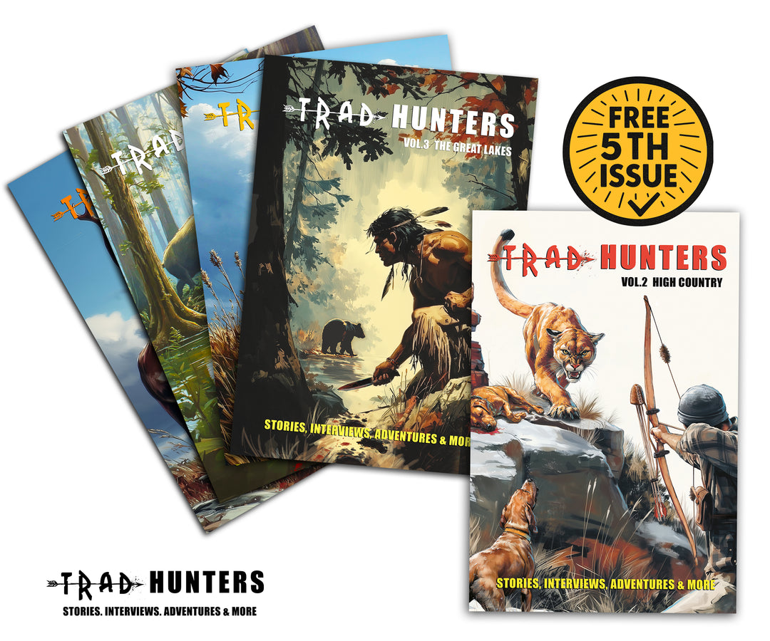 Trad Hunters Magazine covers stacked together, showing multiple print issues