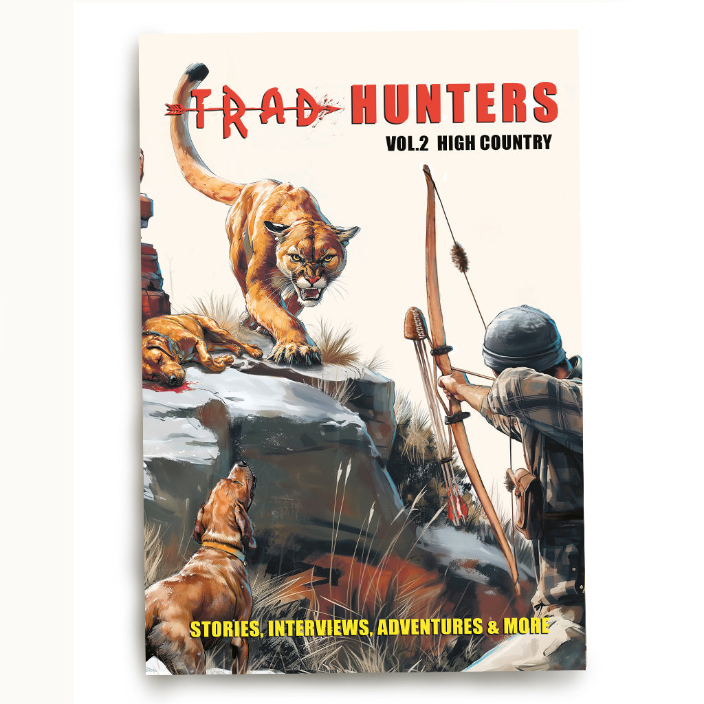 Trad Hunters Magazine Vol. 2 High Country cover featuring traditional bowhunting and wilderness art